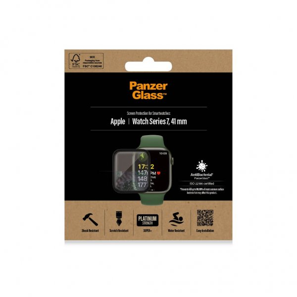 PanzerGlass Apple Watch 41mm (Series 7/8/9) Skjermbeskytter Antibacterial Svart