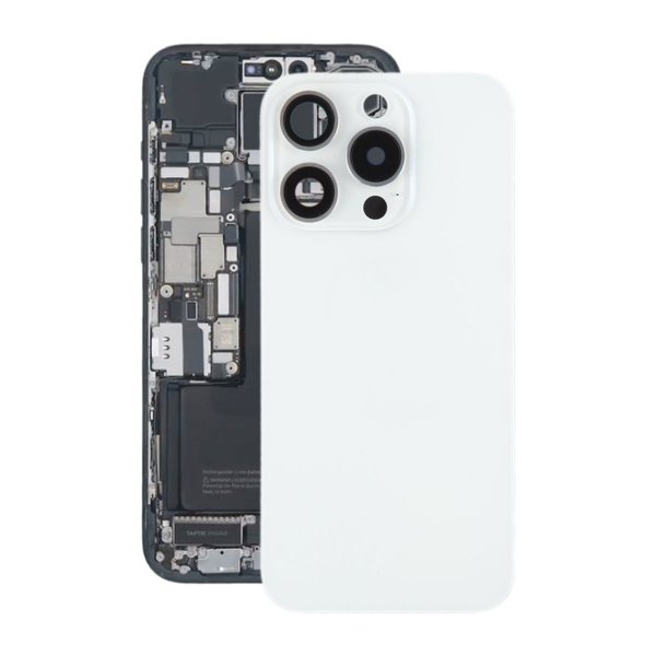 iPhone 15 Pro baksideglass med magnet og kameralinse - hvit titan