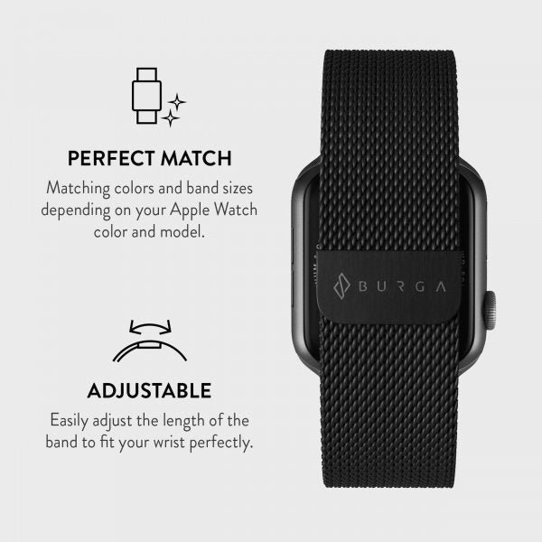 Burga Apple Watch 44/45/46mm/Ultra 49mm Armbånd Metal Mesh Svart