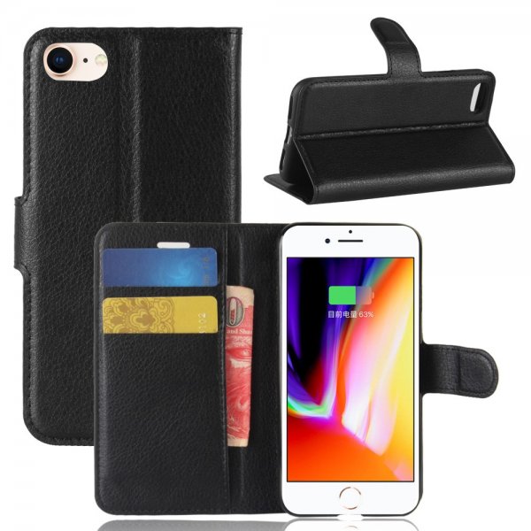 Apple iPhone 7/8/SE Etui Litchi Svart