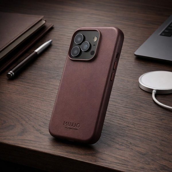 Mujjo iPhone 17 Pro Deksel Full Leather Case MagSafe Bronze Red