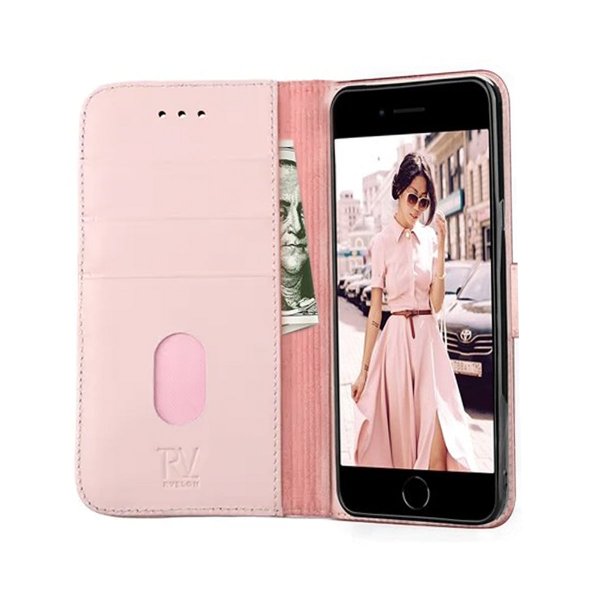 Rvelon iPhone 7/8/SE Etui Ekte skinn Kortlommer Rosa