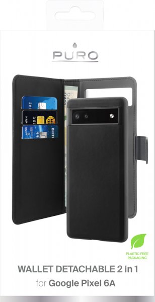 Puro Google Pixel 6a Etui Wallet Detachable 2 in 1 Svart