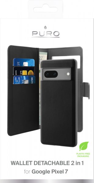 Puro Google Pixel 7 Etui Wallet Detachable 2 in 1 Svart