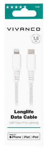 Vivanco Kabel Longlife Braided USB-C/Lightning 1.5m Hvit