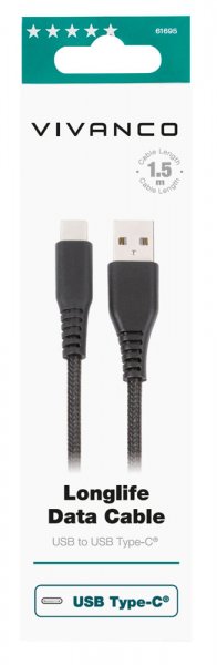 Vivanco Kabel Longlife Braided USB-A/USB-C 1.5m Svart