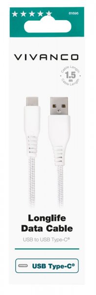 Vivanco Kabel Longlife Braided USB-A/USB-C 1.5m Hvit