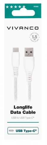 Vivanco Kabel Longlife Braided USB-A/USB-C 1.5m Hvit