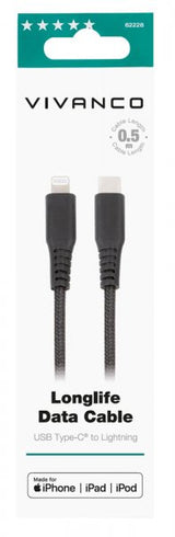 Vivanco Kabel Longlife Braided USB-C/Lightning 0.5m Svart