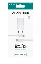 Vivanco Lader med Kabel Super Fast Charger Set USB-C/Lightning 20W 1.2m Hvit