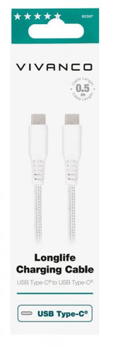 Vivanco Kabel Longlife Braided USB-C/USB-C 0.5m Hvit