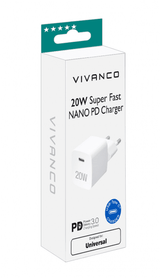 Vivanco Lader 20W Super Fast NANO PD Charger Hvit