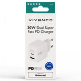 Vivanco Lader 20W Dual Super Fast PD Charger Hvit