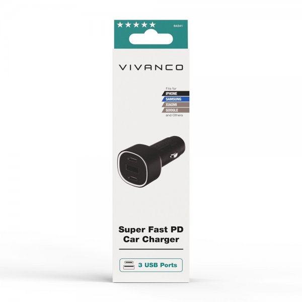 Vivanco Mobillader til bil Super Fast PD 60W USB-A/USB-C Svart