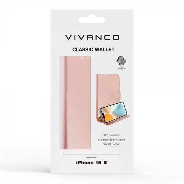 Vivanco iPhone 16e/17e Etui Classic Wallet Rosegull