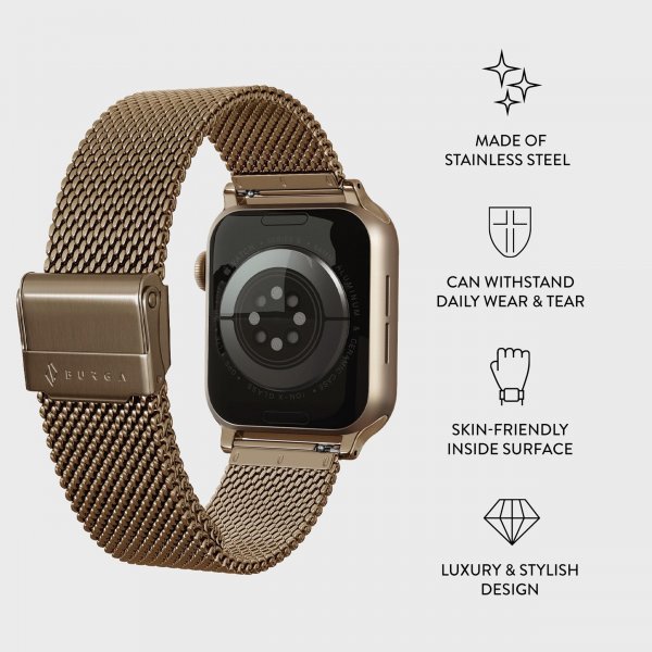 Burga Apple Watch 44/45/46mm/Ultra 49mm Armbånd Mesh Elegance Gull