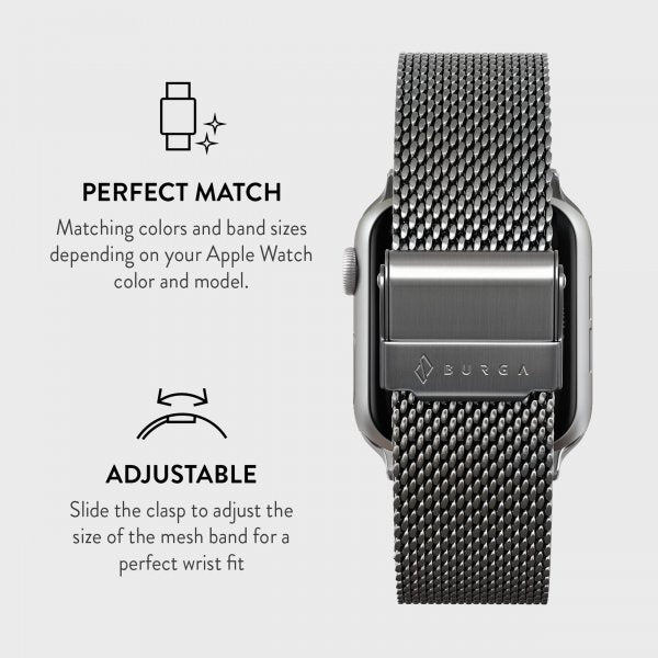 Burga Apple Watch 38/40/41/42mm Armbånd Mesh Elegance Sølv