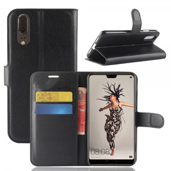 Huawei P20 Etui Litchi Svart