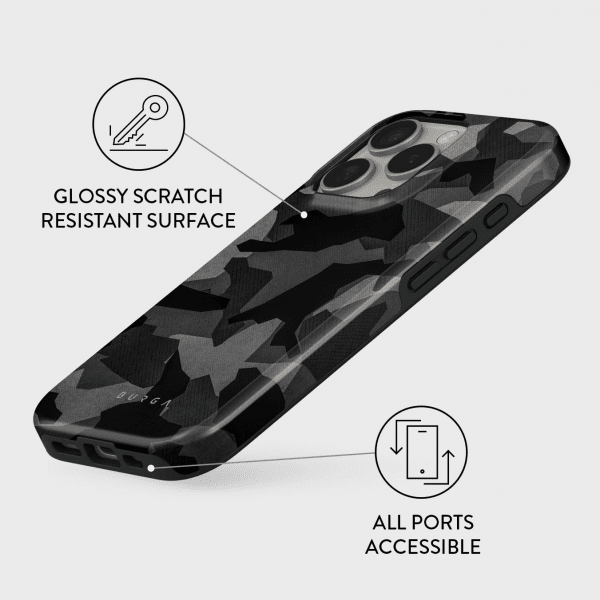 Burga iPhone 16 Deksel Tough Night Black Camouflage