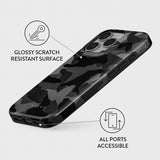 Burga iPhone 15 Deksel Tough MagSafe Night Black Camouflage
