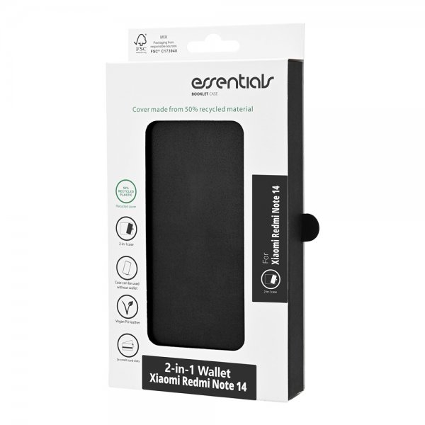 Essentials Xiaomi Redmi Note 14 5G Etui 2-in-1 Vegan Leather Svart