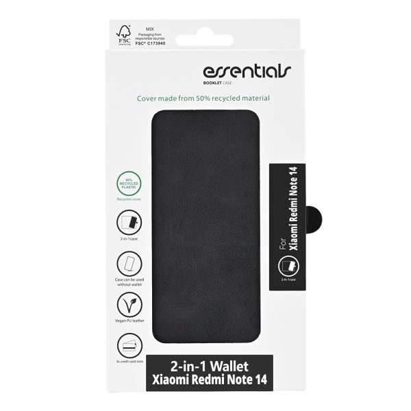 Essentials Xiaomi Redmi Note 14 5G Etui 2-in-1 Vegan Leather Svart