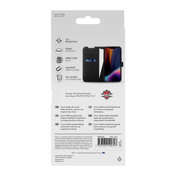 X2O iPhone 16e/17e Etui Classic Wallet Svart