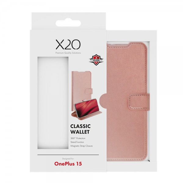 X2O OnePlus 15 Etui Classic Wallet Rosegull