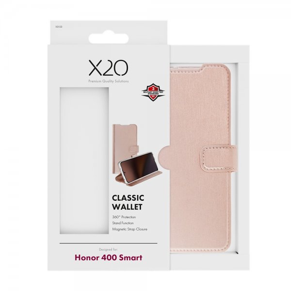 X2O Honor 400 Smart Etui Classic Wallet Rosegull