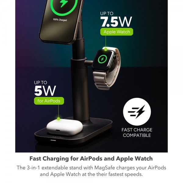 Mophie Trådløs lader 3-in-1 Extendable Stand MagSafe