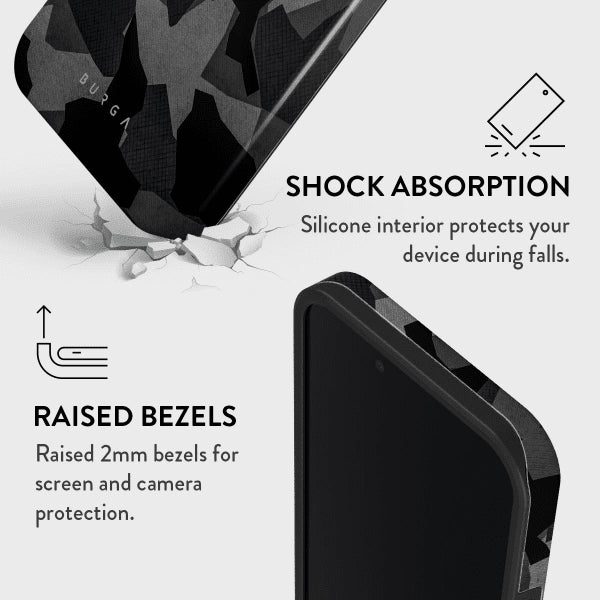Burga iPhone 16e/iPhone 17e Deksel Tough Night Black Camo