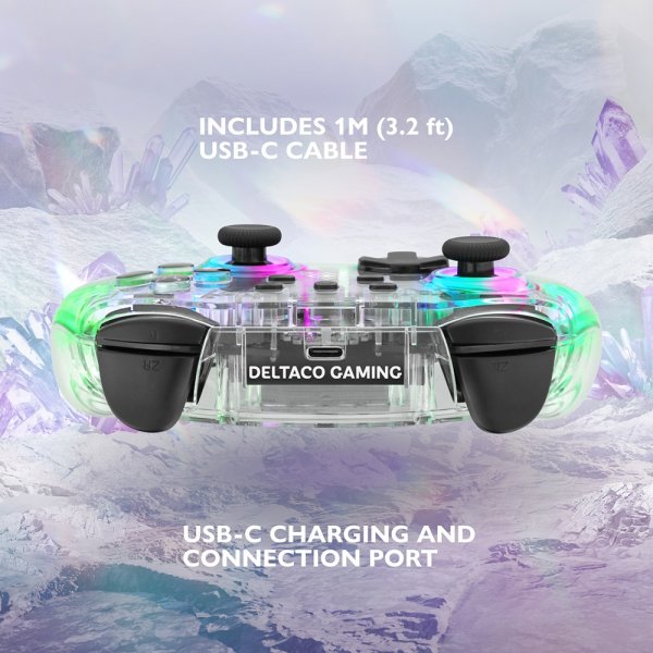 Deltaco Gaming Transparent Wireless Controller for Switch with RGB