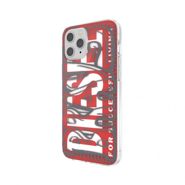 Diesel iPhone 12 Pro Max Deksel Snap Case Clear AOP Red/Grey