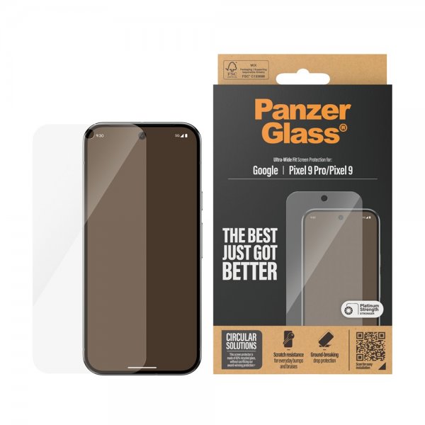 PanzerGlass Google Pixel 9/Pixel 9 Pro Skjermbeskytter Ultra-Wide Fit