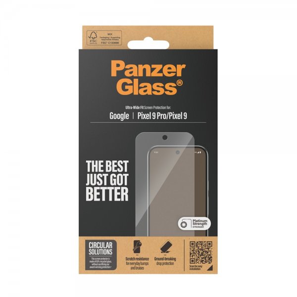 PanzerGlass Google Pixel 9/Pixel 9 Pro Skjermbeskytter Ultra-Wide Fit