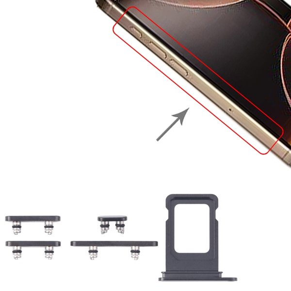 Knapper og SIM-kortholder for iPhone 16 Pro og 16 Pro Max - Svart