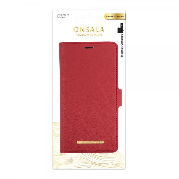 Onsala iPhone 11 Pro Max Etui Fashion Edition Avtakbart Deksel Saffiano Rød