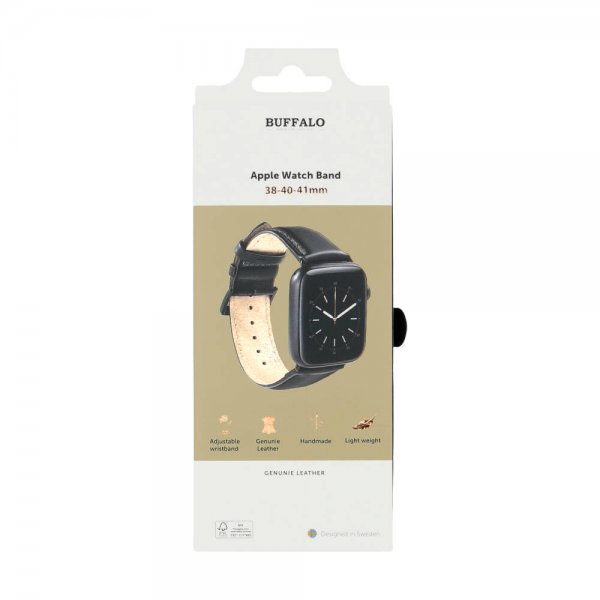 Buffalo Apple Watch 38/40/41/42mm Armbånd Ekte Skinn Svart