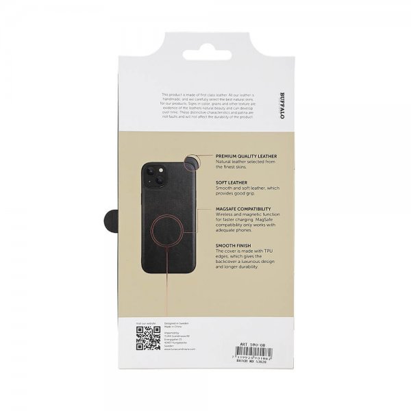 Buffalo iPhone 15 Plus Deksel Ekte skinn MagSeries Svart