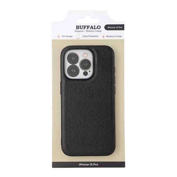 Buffalo iPhone 15 Pro Deksel PU MagSeries Svart