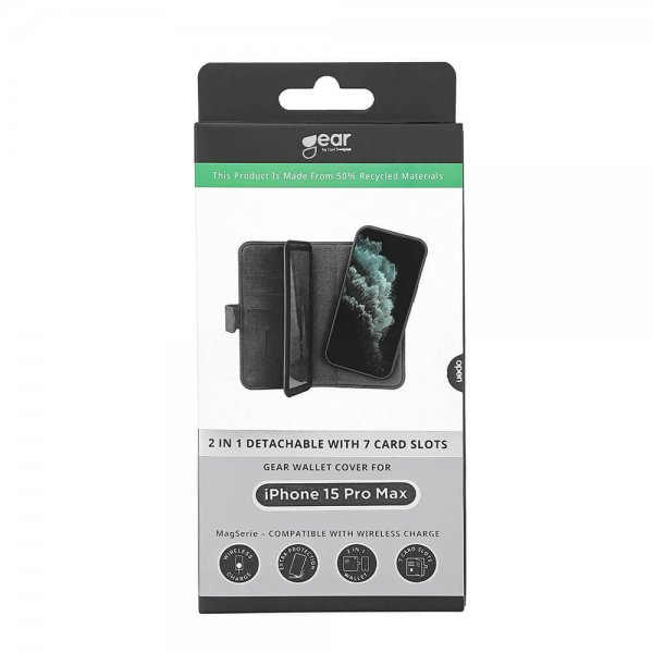 Gear iPhone 15 Pro Max Etui 7 Kortlomme Avtakbart deksel MagSeries Svart