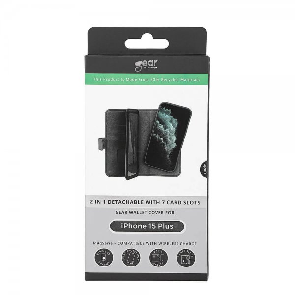 Gear iPhone 15 Plus Etui 7 Kortlomme Avtakbart deksel MagSeries Svart