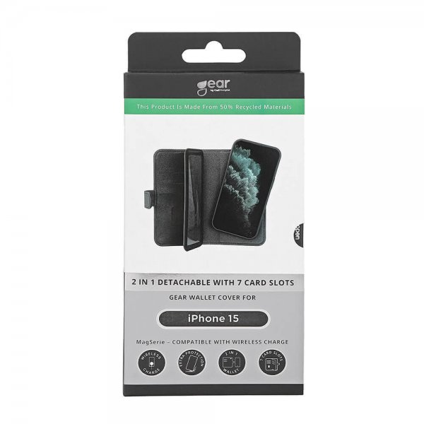 Gear iPhone 13/14/15 Etui 7 Kortlomme Avtakbart deksel MagSeries Svart