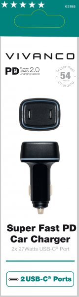 Vivanco Mobillader til bil Super Fast PD Car Charger 54W Svart