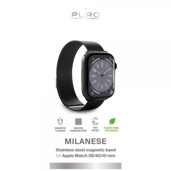 Puro Apple Watch 38/40/41/42mm Armbånd Milanese Svart