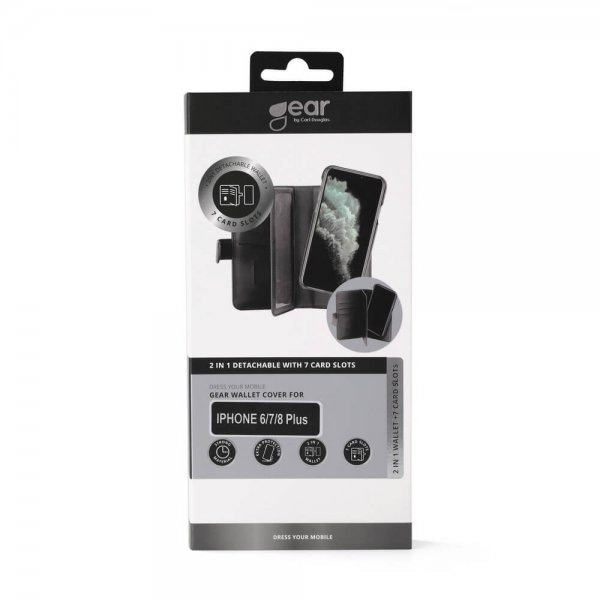 Gear iPhone 6/6S Plus/iPhone 7 Plus/iPhone 8 Plus Etui 7 Kortlomme Avtakbart deksel Svart