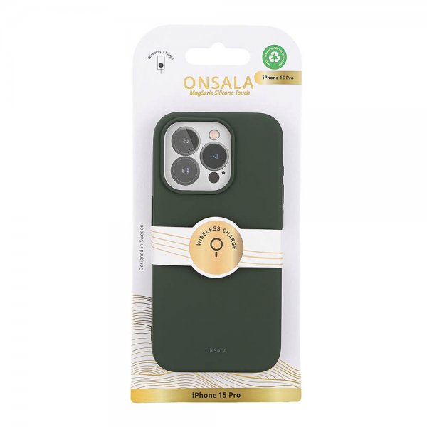 Onsala iPhone 15 Pro Deksel Silicone Touch MagSeries Olive Green