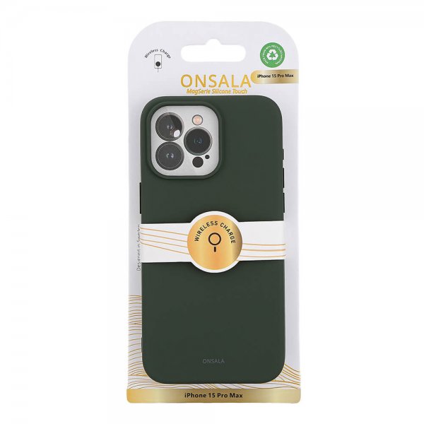 Onsala iPhone 15 Pro Max Deksel Silicone Touch MagSeries Olive Green