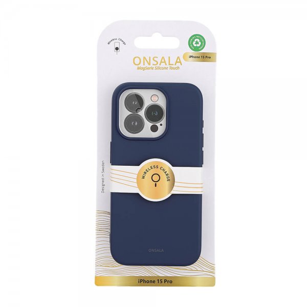 Onsala iPhone 15 Pro Deksel Silicone Touch MagSeries Mørkeblå