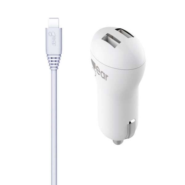 Gear Billaddare 2xUSB 2.4A Micro-USB Kabel 1m Hvit